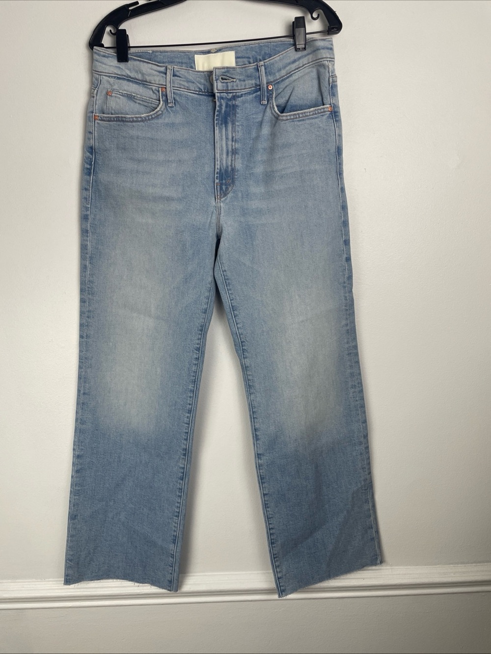 Mother The Kick It Go Long Fray Straight Blue Denim Jeans Size 32